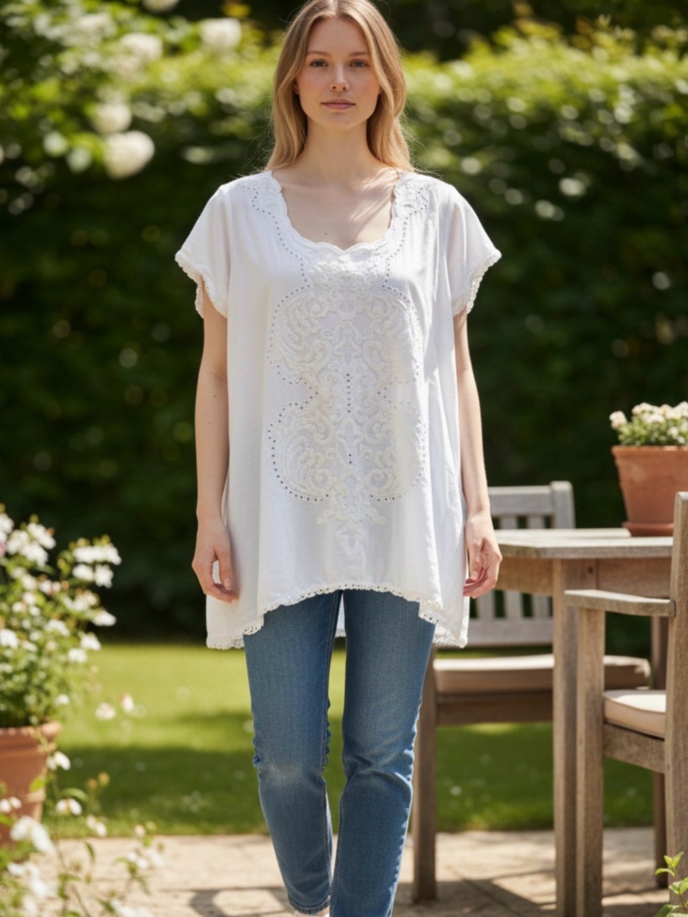 Dylan White Embroidered Blouse